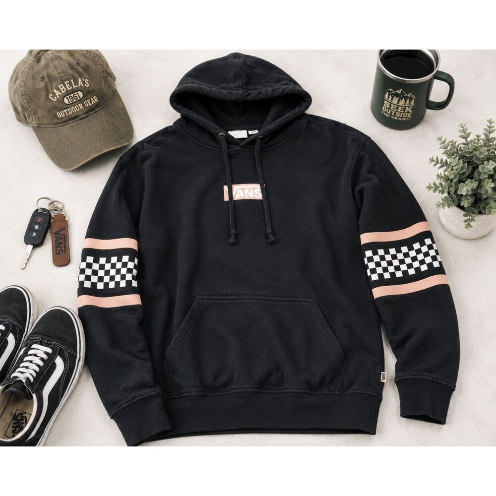 Vans Break Checker Hoodie Jacket Size Small Black Pink (A5)